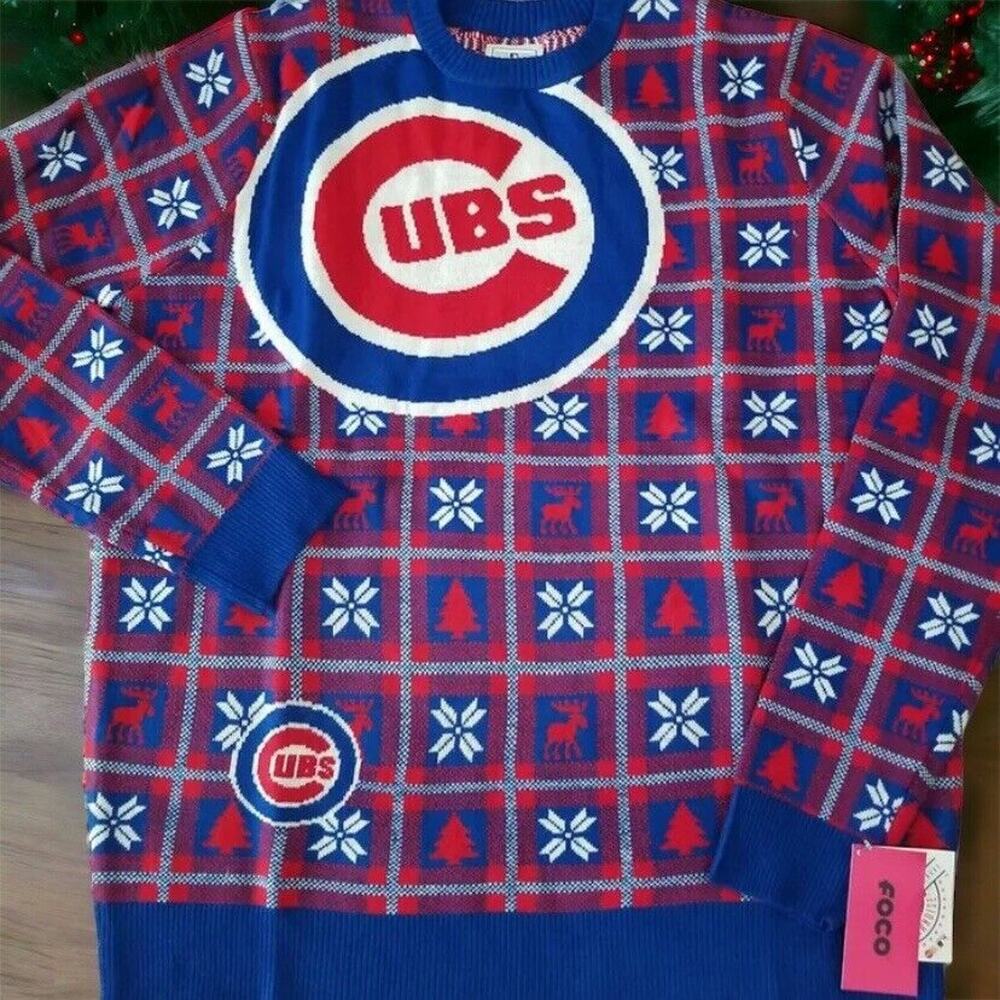 ⚾️Official MLB Chicago Cubs Big Logo Pullover Sweater Snowflake Moose XLarge~NWT